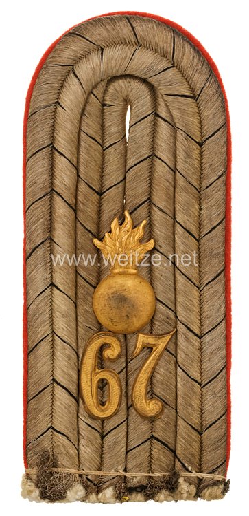 Preußen Einzel Schulterstück für einen Leutnant im 2. Unter-Elsässischen Feldartillerie-Regiment Nr. 67