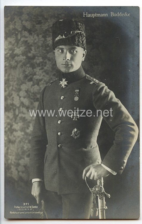 Fliegerei 1. Weltkrieg - Fotopostkarte  - Deutsche Fliegerhelden " Hauptmann Buddecke "