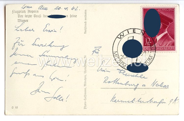 III. Reich - Propaganda-Postkarte - " Adolf Hitler in Oesterreich - Flugplatz Aspern. Der letzte Gruß des Führers an seine Wiener " Bild 2