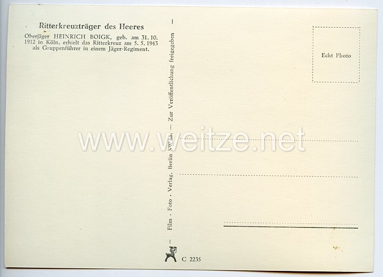 Heer - Originalunterschrift von Ritterkreuzträger Oberjäger Heinrich Boigk Bild 2