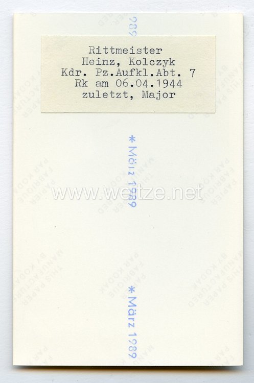 Heer - Nachkriegsunterschrift von Ritterkreuzträger Heinz Kolczyk Bild 2