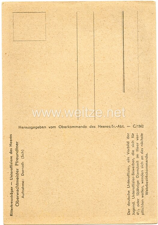 Heer - Propaganda-Postkarte von Ritterkreuzträger Oberwachtmeister Pfreundtner Bild 2