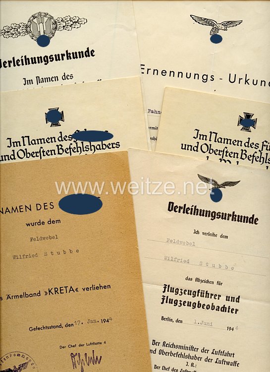 Luftwaffe - Urkundengruppe für einen späteren Fahnenjunker-Feldwebel