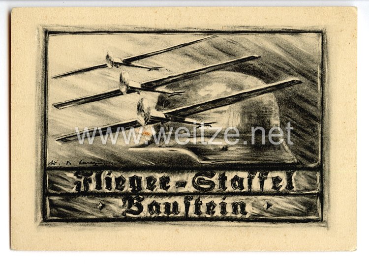 Stahlhelmbund - Propaganda-Postkarte - " Flieger-Staffel Baustein - Stahlhelm Flugzeug-Spende "