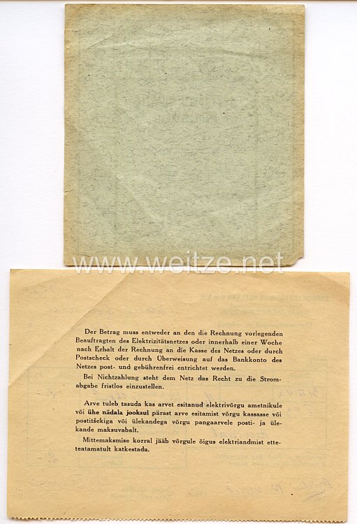 III. Reich / Lettland - Elektrizitätsrechnung und Kartoffelkarte von 1943 Bild 2