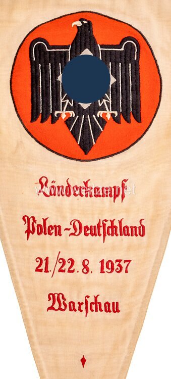 III. Reich "Länderkampf Polen - Deutschland 21./22.8.1937 Warschau": offizieller Geschenkwimpel des deutschen Mannschaftsführers an die polnische Nationalmannschaft Bild 2