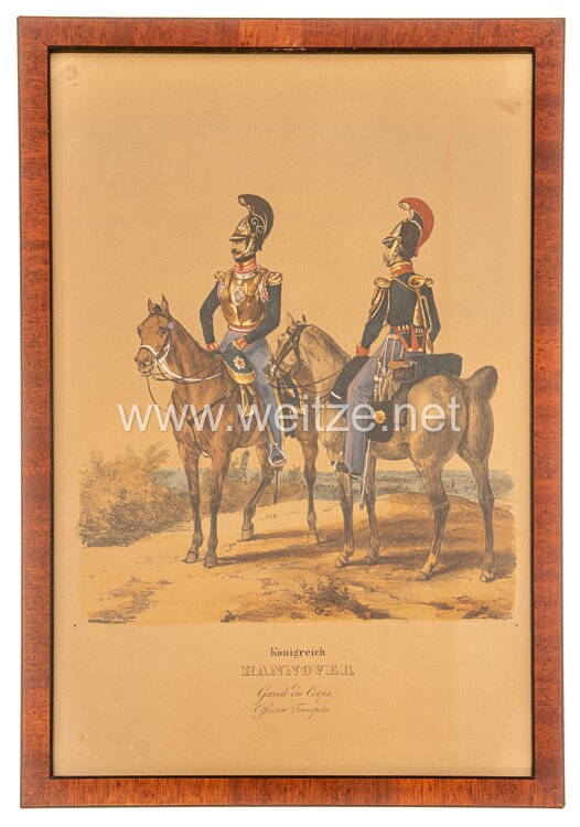 Königreich Hannover gerahmte handkolorierte Lithographie «Garde du Corps»