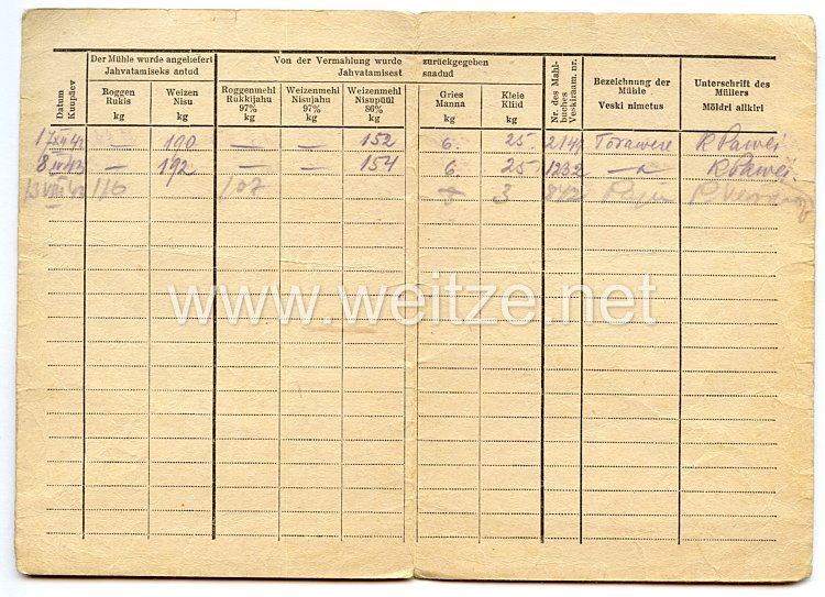 III. Reich / Estland - Mahlkarte für Selbstversorger mit Brotgetreide Bild 2