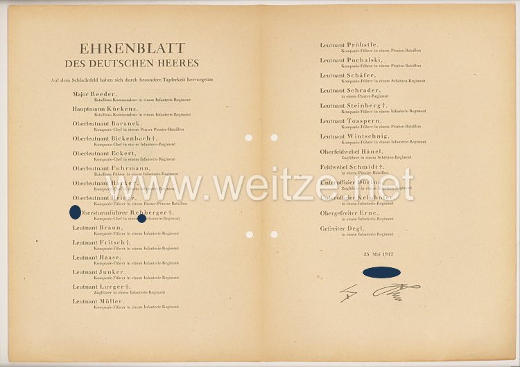 Ehrenblatt des deutschen Heeres - Ausgabe vom 25. Mai 1942 