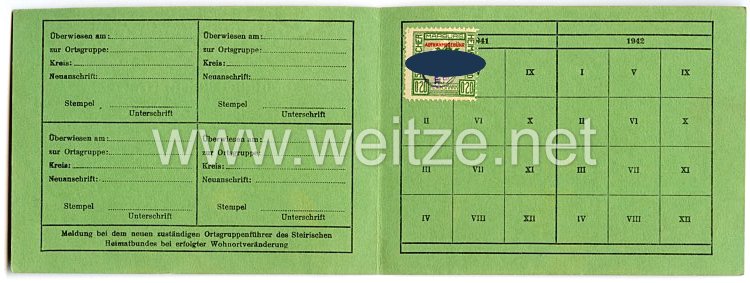 III. Reich - Steirischer Heimatbund - Ortsgruppe Rosshof Kreis Luttenberg - Vorläufige Mitgliedskarte Bild 2