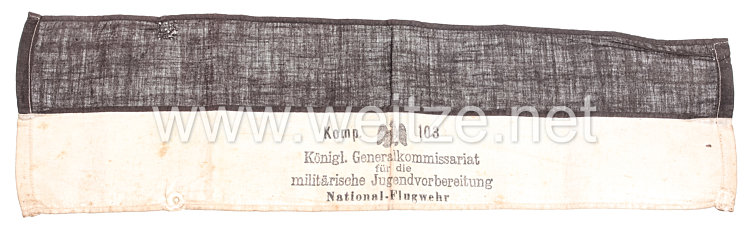 1. Weltkrieg Armbinde "Komp. 103 Königl.Generalkommissariat für die militärische Jugendvorbereitung National-Flugwehr"