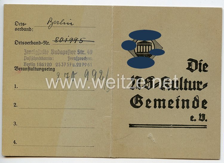 III. Reich - Die NS-Kulturgemeinde e.V. - Mitgliedskarte