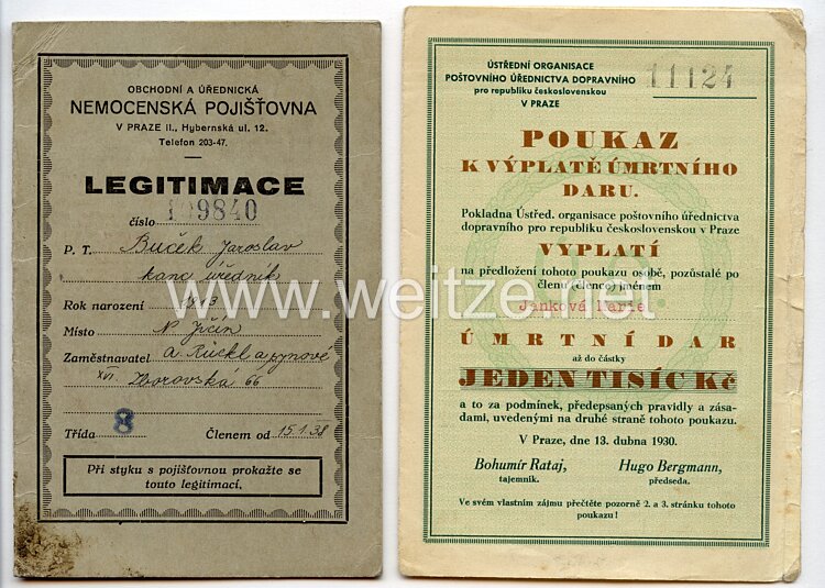 III. Reich - Tschechoslowakei - Konvolut von 6 verschiedenen Dokumenten Bild 2