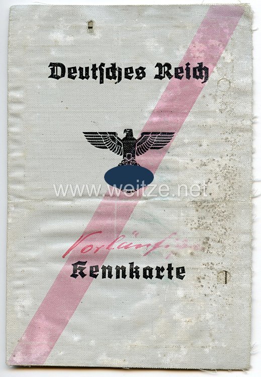 III. Reich - ( Vorläufige ) Kennkarte mit rotem Strich für eine Frau des Jahrgangs 1918 aus Wanne Kreis Gelsenkirchen