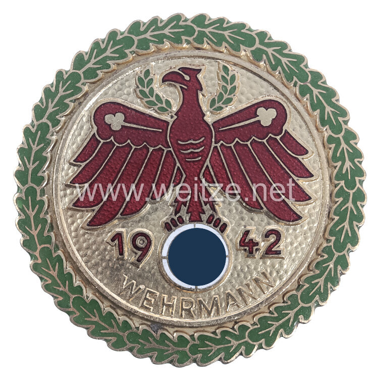 Standschützenverband Tirol-Vorarlberg - Gaumeisterabzeichen 1942 in Gold mit Eichenlaubkranz " Wehrmann "