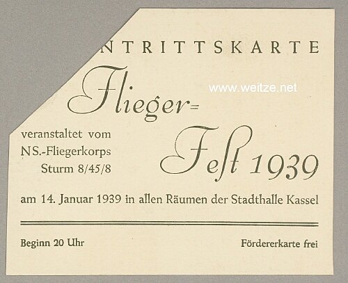 NSFK - NS-Fliegerkorps Sturm 8/45/8 - Eintrittskarte zum Flieger-Fest 1939
