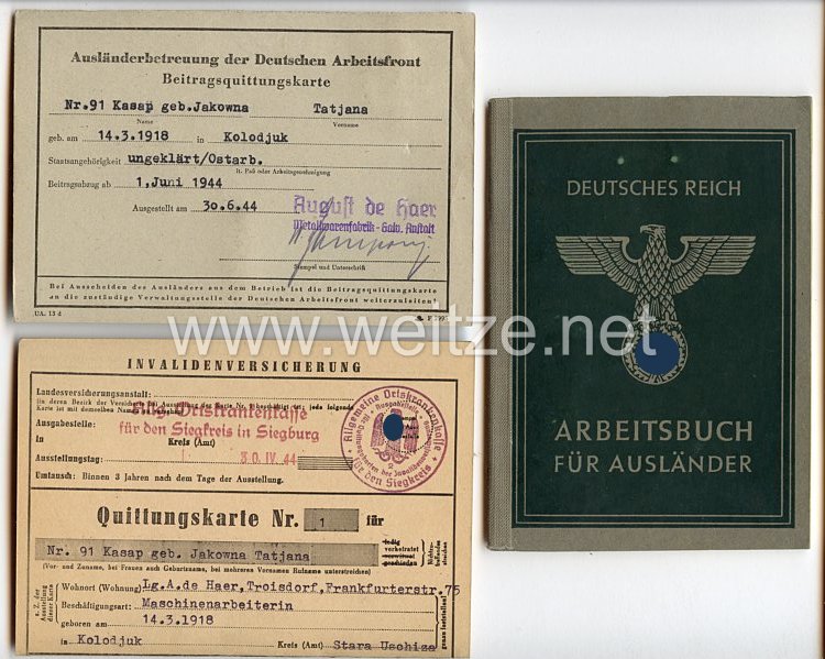 III. Reich - Arbeitsbuch für Ausländer 