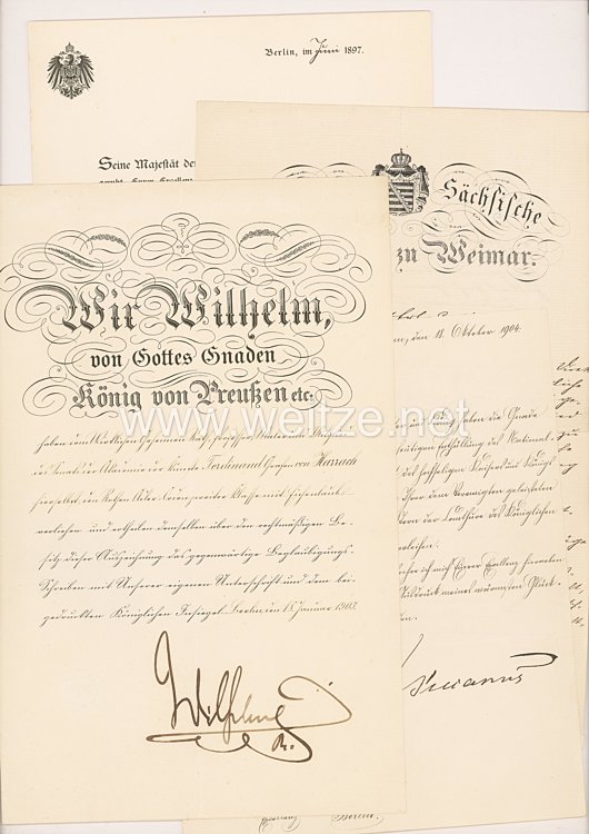 Deutsches Reich - Dokumentengruppe für einen Professor mit verliehenen Kreuz und Stern der Comthur des Königlichen Hausordens von Hohenzollern