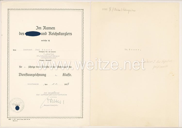 Luftwaffe - große Dokumentengruppe des Deutschen Kreuz in Gold Trägers Hauptmann Paul Hoser als Sturzkampfflieger Bild 2