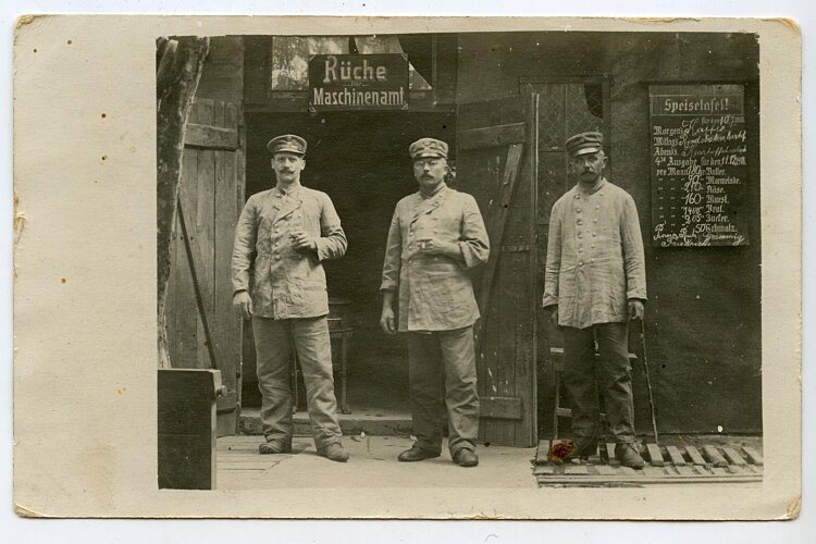 1. Weltkrieg Foto: Soldaten in der Etappe Küche für Maschinenamt