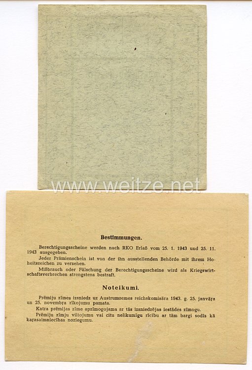 III. Reich / Lettland - Prämienschein/Gutschein und Kartoffelkarte von 1943/44 Bild 2