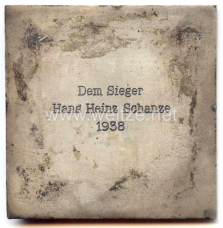 III. Reich - nichttragbare Siegerplakette in einem Ski-Wettbewerb - " Dem Sieger Hans Heinz Schanze 1938 " Bild 2