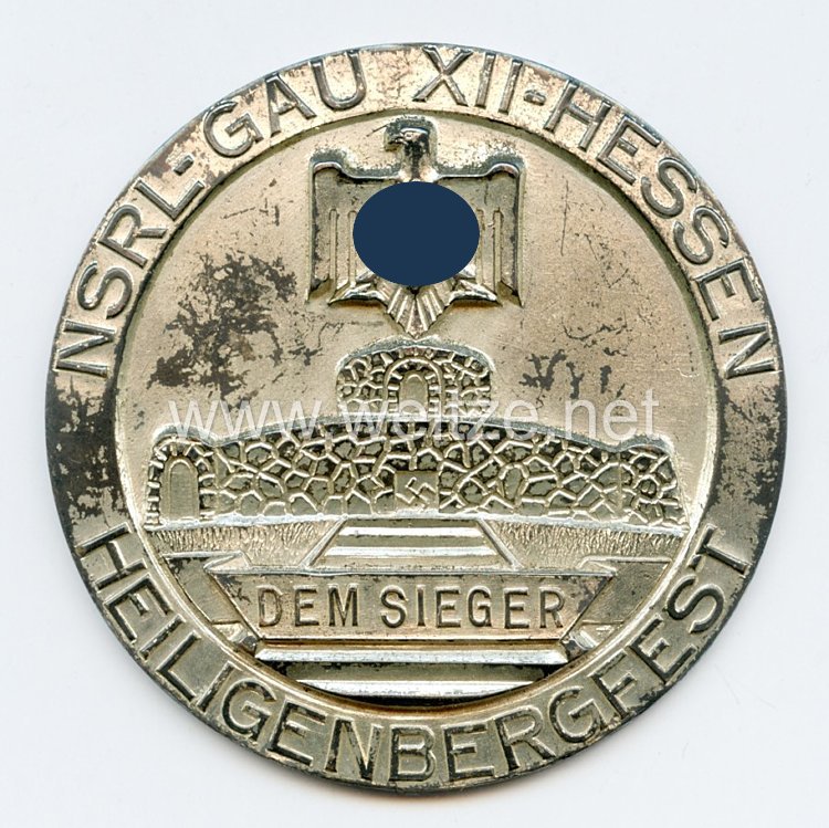 III. Reich - Nichttragbare Siegerplakette "NSRL-Gau XII-Hessen Heiligenbergfest"