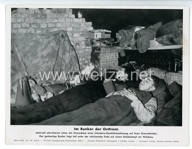 III. Reich - gedrucktes Pressefoto " Im Bunker der Ostfront " 12.1.1943