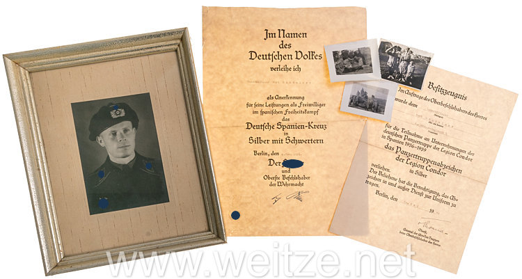 Heer - Urkunden- und Fotogruppe für einen Unteroffizier mit verliehenem Panzertruppenabzeichen der Legion Condor in Silber
