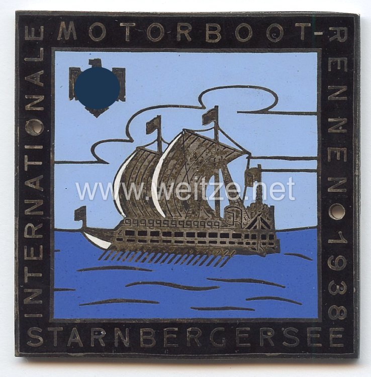 Nationalsozialistischer Reichsbund für Leibesübungen ( NSRL ) - nichttragbare Teilnehmerplakette - " Internationale Motorboot-Rennen 1938 Starnberger See "