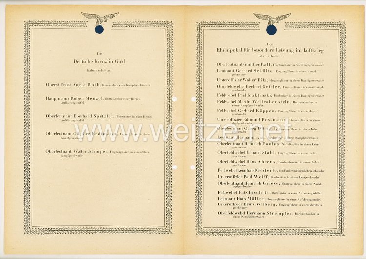 Ehrenliste der Deutschen Luftwaffe - Ausgabe vom 17. November 1941 Bild 2