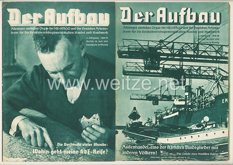 III. Reich - 2 x Ausgabe von : Der Aufbau - Alleiniges amtliches Organ der NS-Hago - 3. Jahrgang 1935 Folge 12 und 13