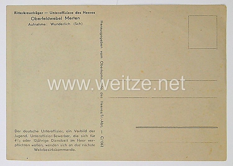 Heer - Propaganda-Postkarte von Ritterkreuzträger Oberfeldwebel Merten Bild 2