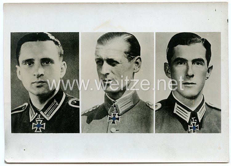 Wehrmacht Pressefoto: Mit dem Ritterkreuz ausgezeichnet. Unteroffizier Moder, Major Schmalz und Hauptmann Bellegarde 18.12.1940