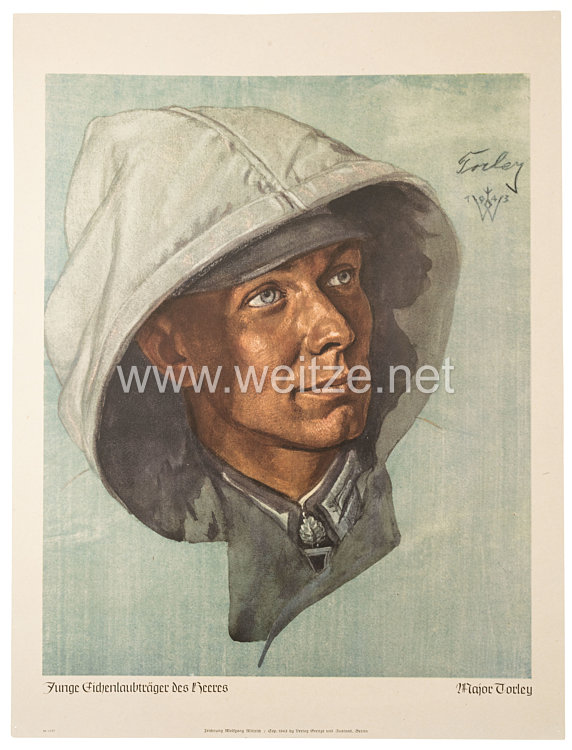 Willrich farbiges Plakat aus der Serie - " Junge Eichenlaubträger des Heeres " - Major Karl Torley - Ritterkreuzträger