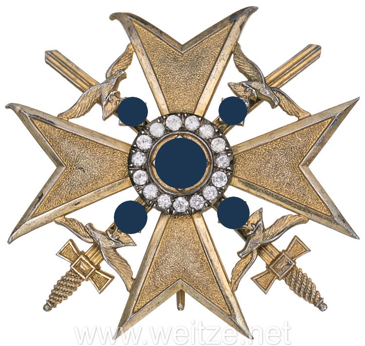 Spanienkreuz in Gold mit Schwertern und Brillanten aus dem Besitz von General Hellmuth Volkmann