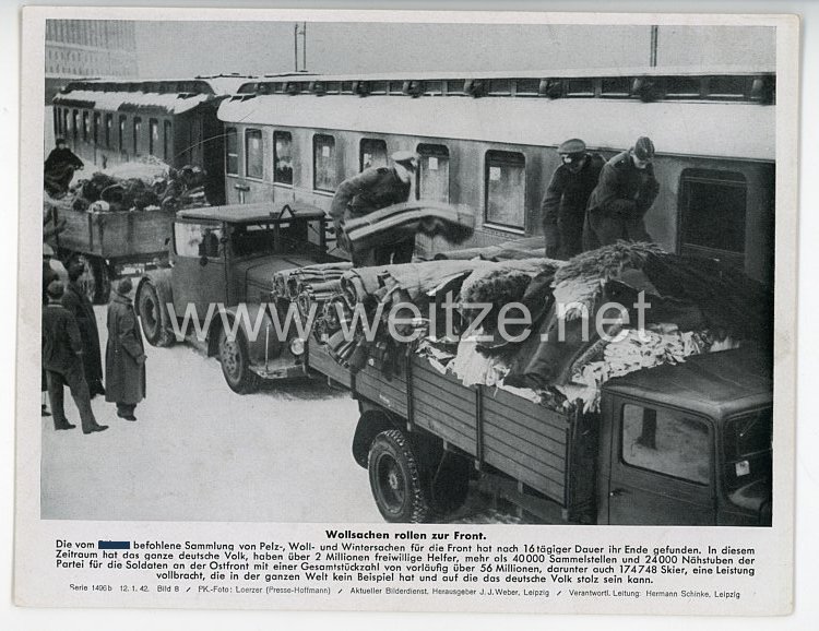 III. Reich - gedrucktes Pressefoto " Wollsachen rollen zur Front " 12.1.1942
