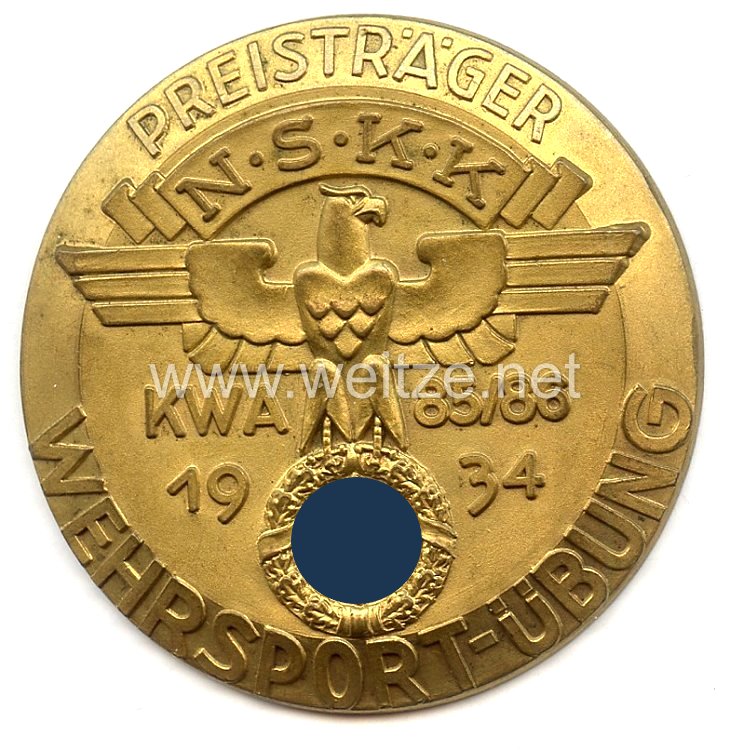 NSKK - nichttragbare Auszeichnungsplakette - " NSKK KWA 85/86 Wehrsport-Übung 1934 - Preisträger " 