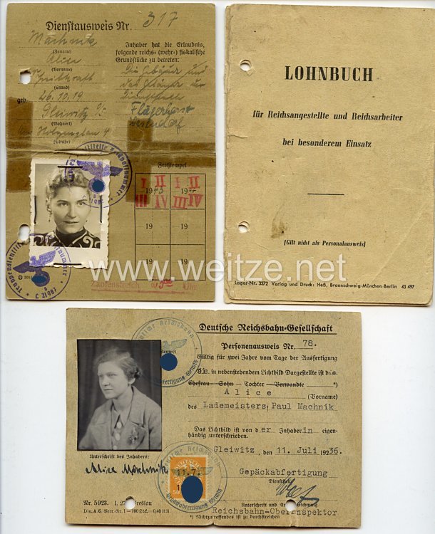 Luftwaffe - kleine Dokumentengruppe für eine Frau als Reichsangestellte