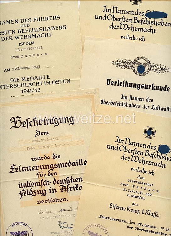 Luftwaffe - Urkundengruppe für einen späteren Oberfeldwebel der 2./Kampfgruppe z.b.V.600