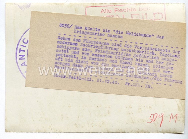 Kriegsmarine Pressefoto: Vorpostenboote 21.12.1940 Bild 2