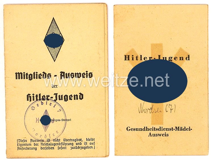 HJ Gebiet Nordsee ( 7 ) - Dokumentenpaar für ein Mädel des Jahrgangs 1927 aus Papenburg