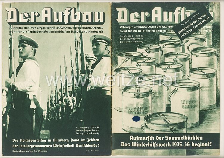 III. Reich - 2 x Ausgabe von : Der Aufbau - Alleiniges amtliches Organ der NS-Hago - 3. Jahrgang 1935 Folge 18 und 19