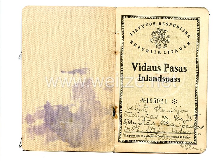 III. Reich - Litauen - Inlandspass für einen Mann des Jahrgangs 1886 Bild 2