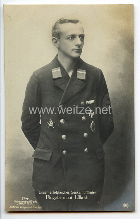 Fliegerei 1. Weltkrieg - Fotopostkarte  - Deutsche Fliegerhelden " Seekampfflieger Flugobermaat Ulbrich "