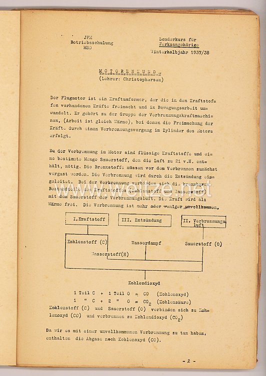 	Junkers Flugmotorenwerk- JFM Betriebsschulung MSD " Motorenkunde " - Sonderkurs für Werksangehörige im Winterhalbjahr 1937/38 Bild 2