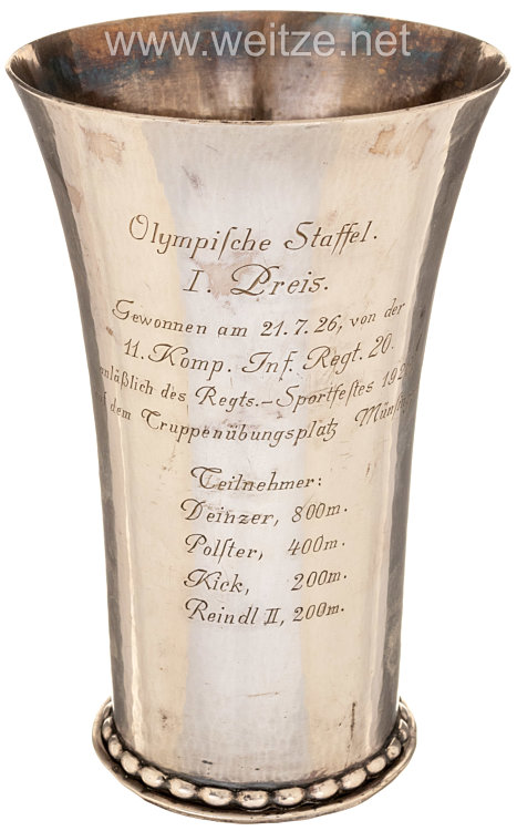 Reichswehr - Infanterie-Regiment 20 - Silberpokal für die Olympische Staffel als 1. Preis anläßlich des Regiments-Sportfestes auf dem Truppenübungsplatz Münsingen
