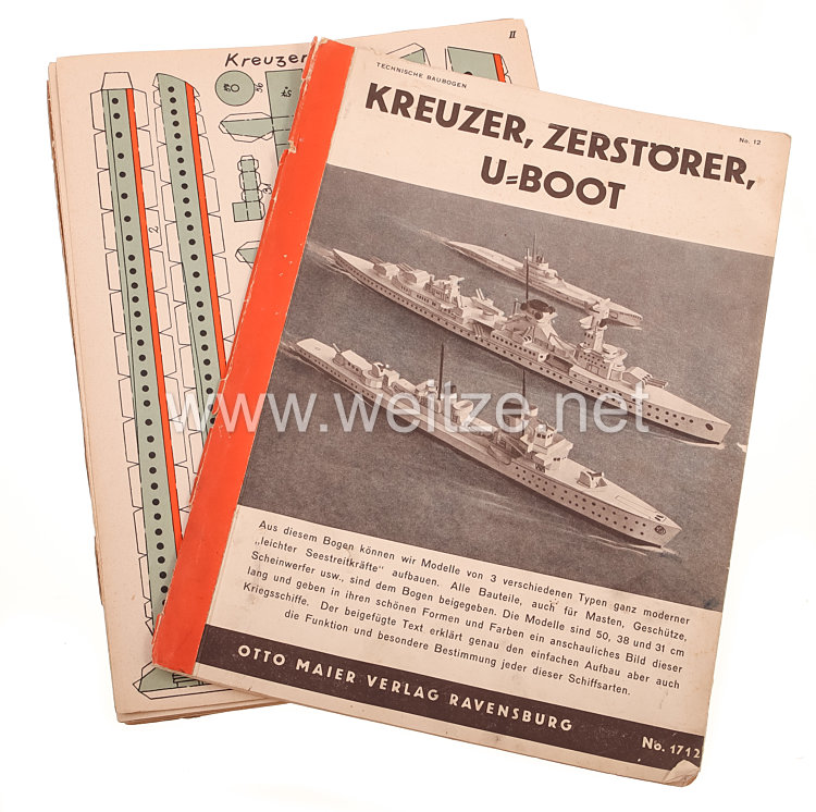 Kreuzer, Zerstörer, U= Boot, Bastelbögen aus dem Otto Maier Verlag  