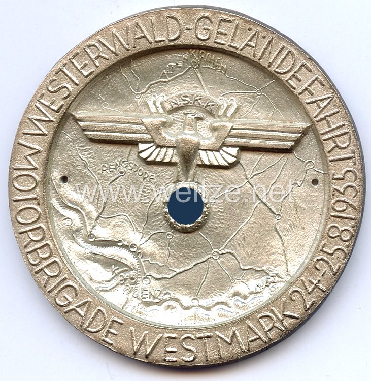 NSKK - nichttragbare Teilnehmerplakette - " Motorbrigade Westmark - Westerwald-Geländefahrt 24.-25.8.1935 "