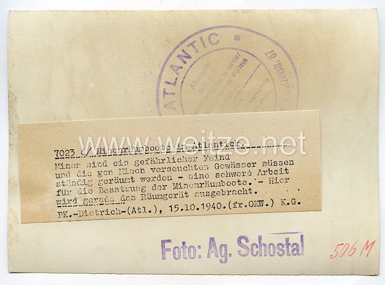 Kriegsmarine Pressefoto: Minenräumboot im Atlantik 15.10.1940 Bild 2